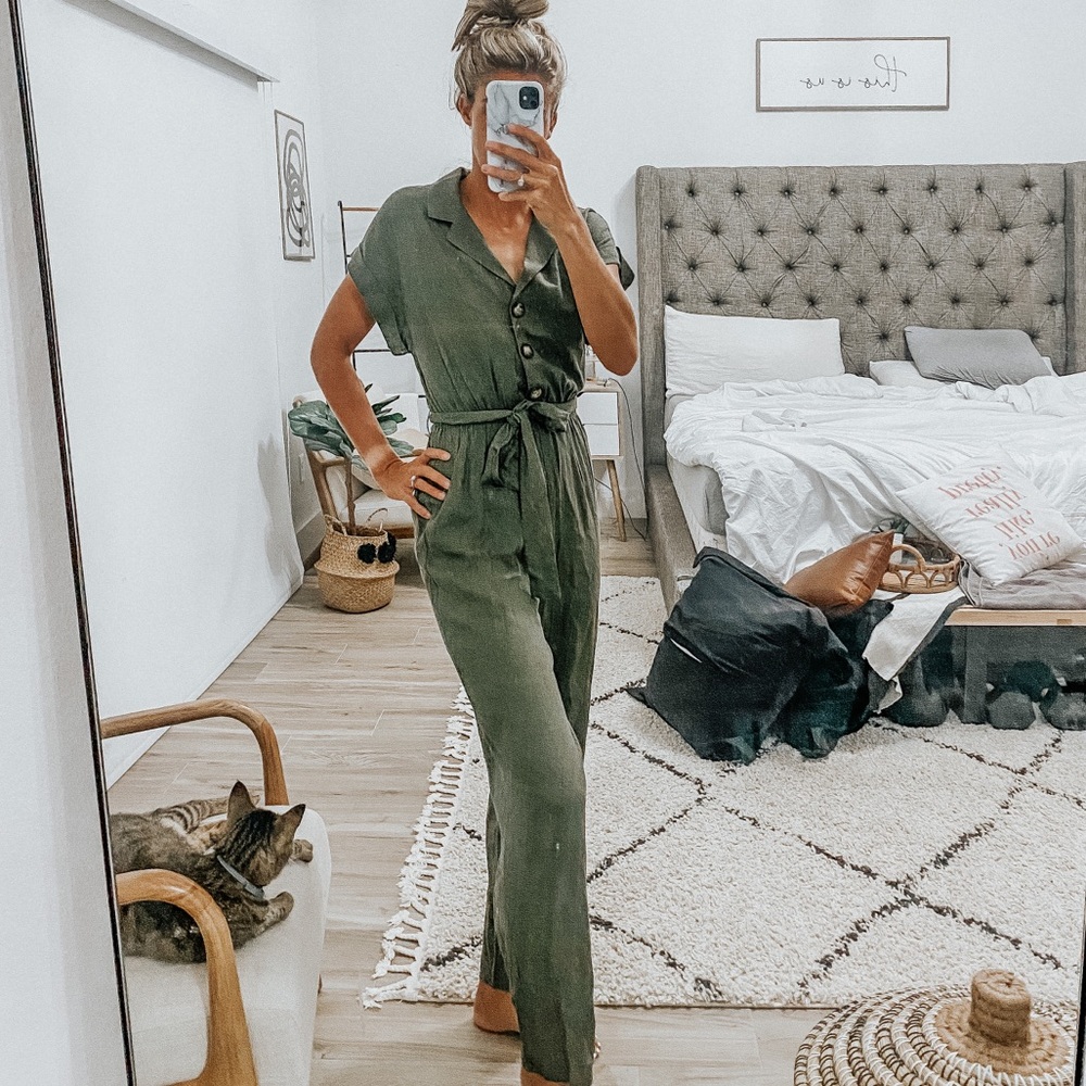 & Harmony Army Green Button Front Jumpsuit - image 1